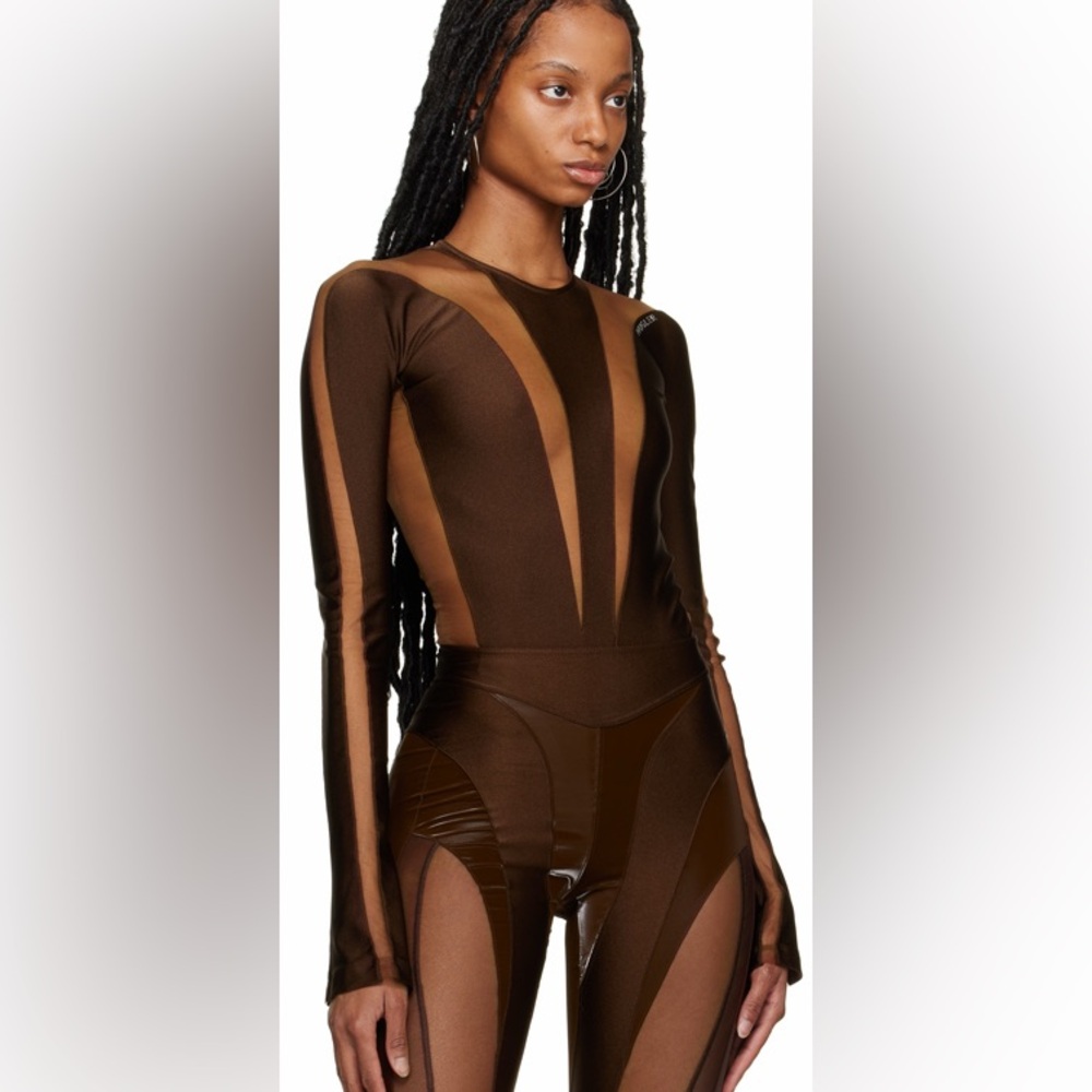 Mugler Brown Illusion Shaping Bodysuit